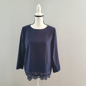 Adrienne Vittadini Navy Blue Long Sleeve Top Blouse M